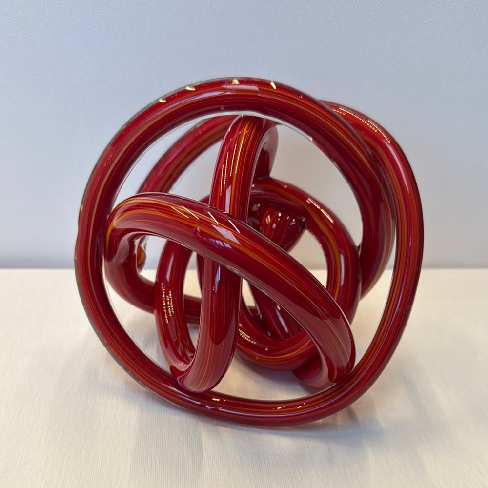 Red Ornamental Glass Endless Knot Twisted sculpture